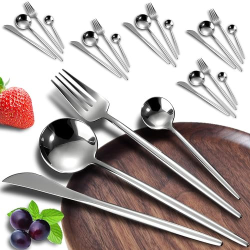 Retoo Juego de cubertería para 6 personas, 24 piezas, juego de cubertería, compuesto de cuchillo, tenedor, cuchara, cuchara, cubertería para casa, fiesta, restaurante, diseño moderno y sencillo