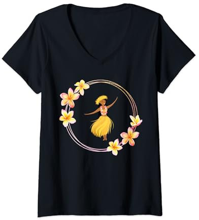 Hula Dancer Plumeria Ring Hawaii T-Shirt mit V-Ausschnitt