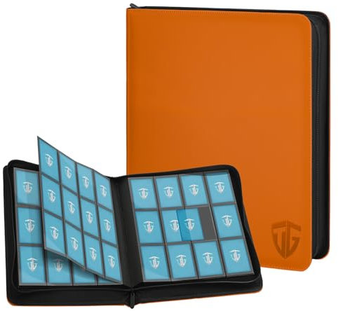 TCGUARD 12 Scomparti per Carte da Collezione, Album con Chiusura Lampo, per 720 Carte, Raccoglitore per Carte di Credito, Tasche Laterali Sicure, Compatibile con YuGiOh, MTG, Carte Sportive，Arancione
