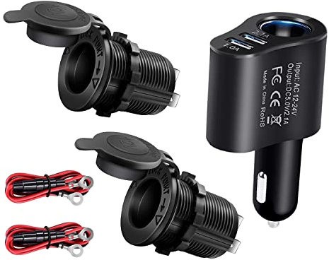 120W 3 in 1 USB Caricabatteria da Auto Adattatore Accendisigari Splitter, 2 PCS Accendisigari 12V Presa per 12V/24V Auto, Camion, RV, SUV, Barca