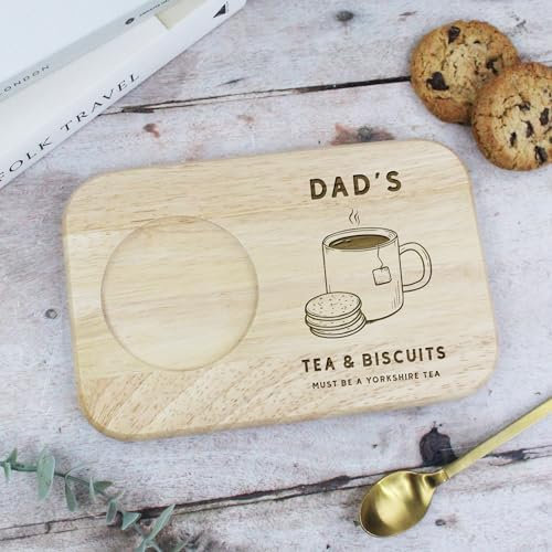 eBuyGB Personalised Dad’s Tea & Biscuit Board, Engraved Wooden Treat Tray, Tea Gifts for Dad, Father’s Day Gift for Daddy, Grandad, Birthday Gifts