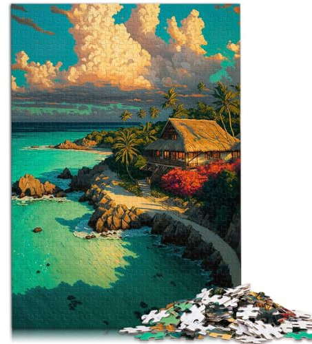 Puzzle, Tropischer Strand, Puzzle für Erwachsene, 1000 Stück, Holzpuzzle, DIY-Puzzle, Spielzeug, Spaß bei Aktivitäten zu Hause, Geburtstagsgeschenk, Reisegeschenke, (50 x 75 cm)