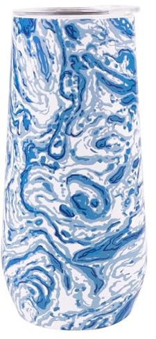 Lilly Pulitzer 10 Oz Stemless Champagne Flute, Small Stainless Steel Tumbler with Lid, Double Wall Insulated Metal Cup, Marble Swirl