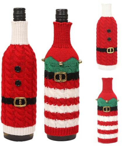 FOPSDGN 2 Pcs Christmas Wine Bottle Cover Bags - Portable Knitted Wine Champagne Bags - Santa Shape Festival Decorations for Table Decoration Home Festive Party Supplies