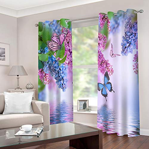 FYRHLH Fenster Vorhang Schlaufen-Vorhang Blühende Bäume & Schmetterlinge Dekorative Gardine Schlaufenschal Fenster-Schal Größe:B280 x H245cm