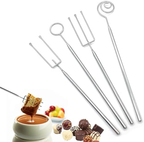 DHER 4 Stück Fonduegabeln Edelstahl - Schokolade und Käse Fondue Gabel Set - Pralinengabel, Candy Fondue Besteck
