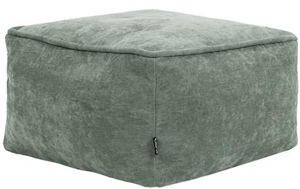 Icon Amara Hocker, Salbeigrün, Flauschiger Chenille Stoff, Klein Sitzsack, Sitzpuff Hocker mit Füllung, Fußhocker für das Wohnzimmer, Deko Wohnzimmer
