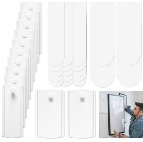 TPTGIAR 12 clavos adhesivos para marcos de fotos, colgar imágenes sin taladrar, ganchos autoadhesivos con 19 tiras adhesivas extraíbles, clavos adhesivos para termómetros, marcos de fotos, espejos