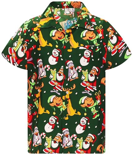 King Kameha Funky-Hawaii-Hemd, Weihnachten, Herren, Kurzarm, Chistmas-Written-Santa, Grün, 6XL