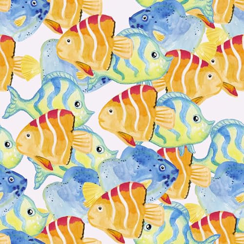 CRE8TIVE Papier Peint Adhesif Mural Blanc Papier Peint Enfant Papier Peint Autocollant Poissons Tropicaux Vinyle Adhesif Poissons d'Or Impermeable Papier Peint Chambre Salle de Bain 30.5cm x 300cm