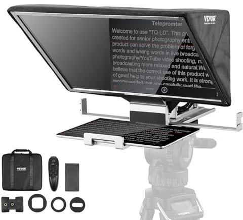 VEVOR Teleprompter, 16 Aluminiumlegierung, Standgerät, mit einstellbarem Winkelspektroskop, Fernbedienung, kompatibel mit iOS/Android, für Kamera, Tablet, Smartphone, Videoaufzeichnung/Live-Streaming