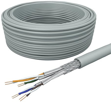 Draka Netzwerkkabel Patchkabel LAN Kabel Flexibel Cat 7 S/FTP PiMF LSZH Halogenfrei AWG 26/7 Installationskabel Datenkabel PoE 100% Kupfer UC900 Flex 10Gbit/s (Grau, 100m)