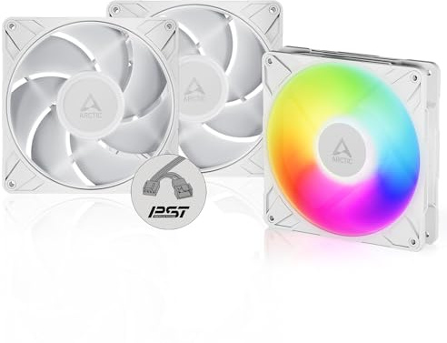ARCTIC P14 Pro A-RGB (3 Piezas) - Potente Ventilador de Caja PC Premium, Case Fan PWM 140mm, Divisor Cable Y, 400–2500 rpm, 0 rpm <5% PWM, RGB digital 5V, Rodamiento fluidodinámico, 4 Pines - Blanco