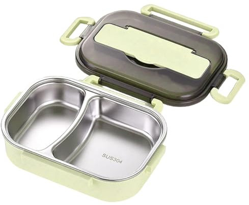 Box da pranzo termico in acciaio inossidabile a 2 compartimenti, contenitore alimentare isolato a perdite con porta di posate, scatola da pranzo alimentare caldo portatile per bambini e adulti