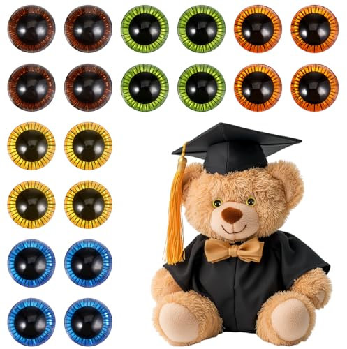 JIYIN 20 Stück 15mm Sicherheitsaugen für Amigurumi, Augen für Häkeltiere mit Unterlegscheiben Häkel Augen Puppenaugen für Puppen Plüschtiere (5 Farben)