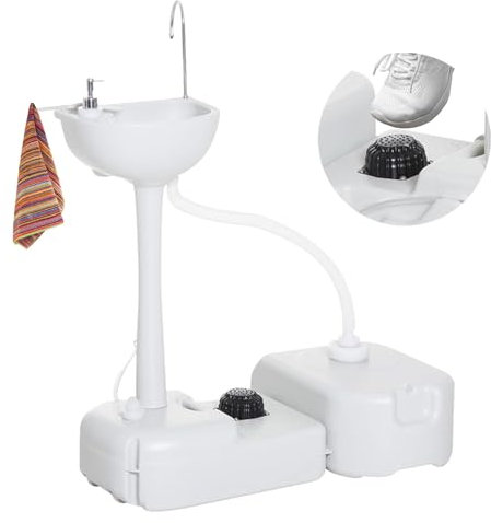 Cplsntaeam Lavabo de Camping Portable avec Porte-Serviettes et Distributeur de Savon, roulettes, équipement de Drainage extérieur, réservoir de 17 L et réservoir d'eaux usées de 24 L