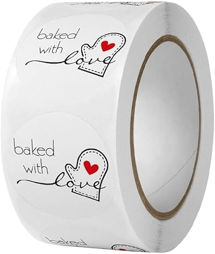 500 Stück/Rolle Baked with Love, selbstklebende Aufkleber, runde Backaufkleber, Backbeutel, Kerzen, Verpackungen, Aufkleber, Etiketten, Allzweck-Etiketten, Büro, Schulbedarf