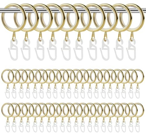 Dzmuero Gardinenringe, Gardinenringe mit Haken, 50 Stück Vorhangringe aus Metall mit Haken und Geräuschlosem Ring, Innendurchmesser 27 mm, Vorhangringe für die Meisten Vorhangstangen