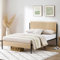 GAOMON Full Metal Bed Frame with Curved Rattan Headboard and Wooden Footboard,Modern Platform Bed Frame with Underbed Storage Space,Noiseless,No Spring Box Needed, Oak