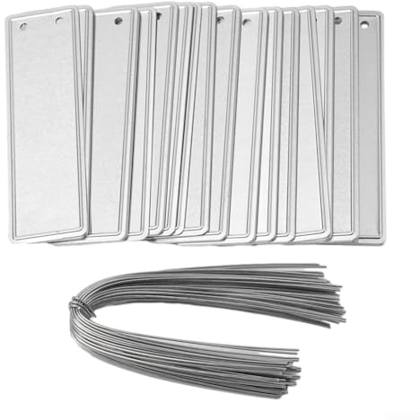 Aluminium-Pflanzenetiketten, Baum-ID-Tags, wasserdicht, doppelseitig, beschreibbar, mit Metalldrähten, für Outdoor-Pflanzen, Kräuter, 50 Stück (82 x 25 x 0,5 mm)