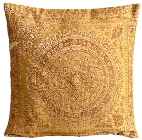 Ruwado Handgewebt und Handgefertigt Indische Banarasi Seide Kissenbezug, Zierkissenbezug, Sofakissenbezug, Dekokissen -, (Gelb-Gold)