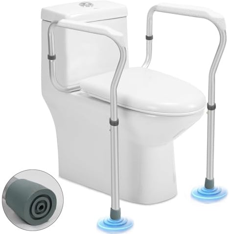 Exquilnova Aufstehhilfe Toilette ohne bohren, Toilettensitzerhöhung mit Armlehnen, Höhenverstellbar Robust WC Aufstehhilfe, Toilettenhilfe, WC Haltegriff für Senioren und Behinderung