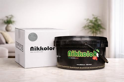 Nikkolor Perla d'Oriente - Pittura Perlata Effetto Sabbiato - Crete Grey | Pittura decorativa perlata per interni, lavabile e antimuffa, resa 25-30 m² con confezione da 2,5 L.