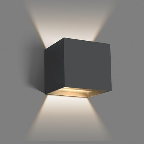 auralab Aussenlampe Wand IP65 Wasserdicht, 620 lm Auf-Ab LED Außenleuchte Wand Schwarze, 6W 4000K Aussenbeleuchtung Hauswand für Terrasse, Garten, Wohnzimmer, quadratisch