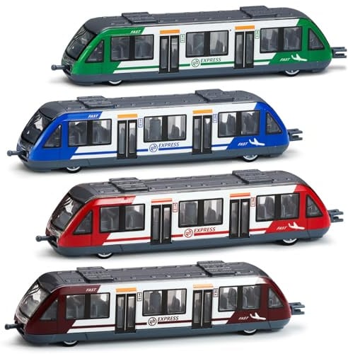 VBACALA Train Jouet 4 Pièces,Train à Grande Vitesse pour Enfants à partir de 3 Ans,Trains avec Fonction de Recul et Attelage,Compatible avec Les Rails 4CM,Jouet Cadeau pour Garçons et Filles