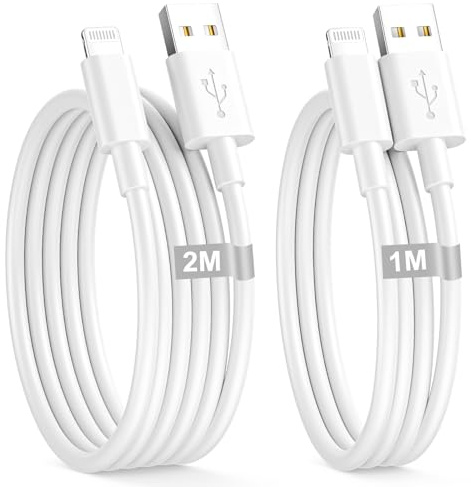 Cavo iPhone Lightning 1M+2M 2 Pezzi, [Certificato MFi] Cavo USB Lightning cavo Ricarica iPhone Filo Caricatore Cavetto iphone per iphone 14 13 12 11 Pro Max XR XS X 8 7 6 6s Plus 5c 5s 5 SE 2020, iPad