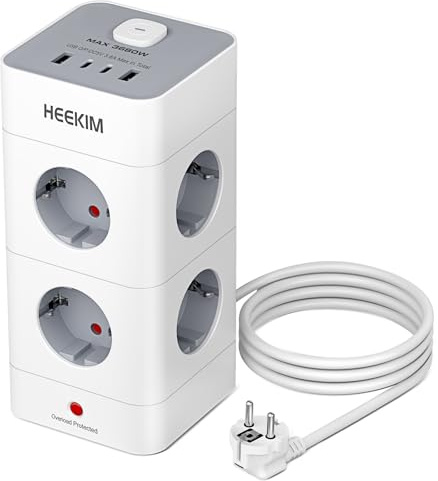 8 Fach Mehrfachsteckdose mit USB C, Steckdosenleiste mit Schalter, Steckerleiste mit 4 USB, Mehrfachstecker 2M Verlängerungskabel Steckdosenturm für Zuhause, Büro (2M)