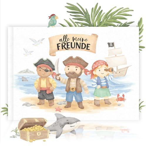 Bonbon Villa Kindergarten Freundebuch Piraten, Freundebuch für Jungen und Mädchen, Freundschaftsbuch, Hardcover Erinnerungsalbum DIN A5
