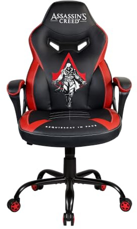 Subsonic Assassin's Creed Gaming Office Chair Black Official Licence Kids | Official Assassin's Creed black gamer office chair — 5cm HD foam, AC embroidery, ergonomic & height-adjustable rocking seat.