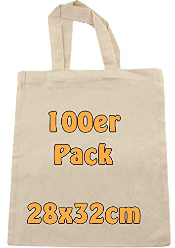 Cottonbagjoe | 100 Baumwolltaschen zum Bemalen | 28x32 cm | Stoffbeutel | DIY | Bauwollbeutel | kurze Henkel | DIN A4 | Geschenktasche | Jutebeutel