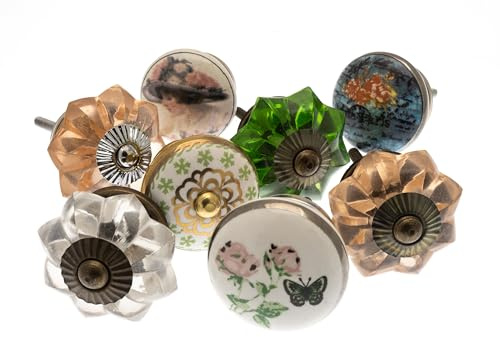 Mango Tree - Mixed Set of Shabby Chic Vintage Style Ceramic Cupboard Knobs x Pack 8 (MG-145)