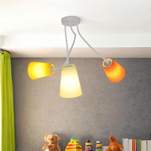 Deckenlampe Kinderzimmer Innen, bunt, Stoffschirme, flexibel, verstellbar, Orange, Gelb, Grün, 3-flammig, E27, Kinderzimmer Lampe Decke