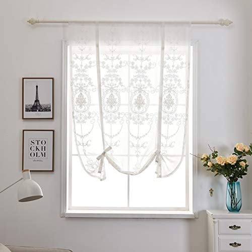 Qucover Tendine per Finestra Tende a pacchetto Trasparenti Tende da Vetro Voile Decorazione per Cucina Balcone Bistrot Camera 60 x 120 cm Bianco