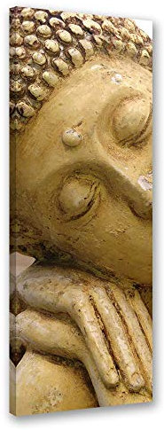 Feeby Bilder - Foto Geschenk - Zen Statue Gold Buddha Orient - 30x90 1tlg - Leinwandbilder Wohnzimmer - Wandbild über dem Bett - Bild Schlafzimmer - Aesthetic Zimmer Deko - Modern Pictures