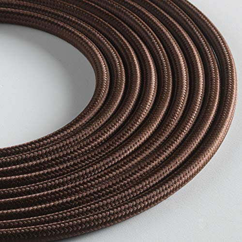 Klartext - Cavo tessile tondo LUMIÈRE per illuminazione, 3x0,75mm, Marrone, 3mt.|Attenzione: cavo terra incluso! Massima sicurezza anti scossa!