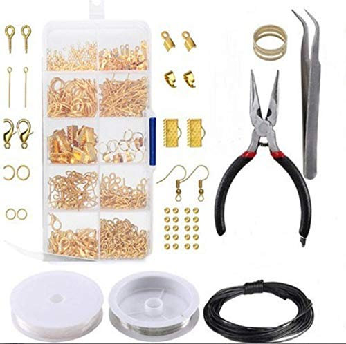 Longsing Kit per Creazione Gioielli Kit di Strumenti per la Creazione di Gioielli 912 Pezzi trovati per Fare Bracciali Orecchini Fai Da Te Fatti a Mano(d'oro)