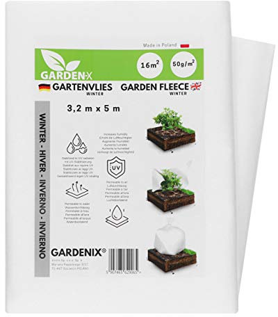 GARDENIX® 16 m² Vellón de protección contra Congelación para Invierno, Alta estabilización UV, Permeable al Agua, Cubierta de Invierno para Plantas (3,2m x 5m)