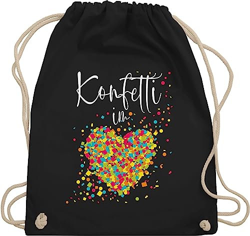 Turnbeutel Rucksack - Karneval & Fasching - Taschen - Konfetti im Herzen I - Unisize - Schwarz - kamelle tasche karnevalsbeutel faschings köln stoffbeutel für wurfmaterial karnevalstasche