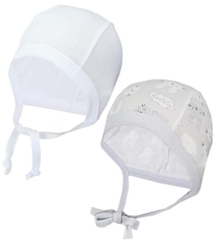 TupTam Unisex Baby Erstlingsmütze zum Binden 2er Pack, Farbe: Kaninchen Grau/Weiß, Größe: 50-56