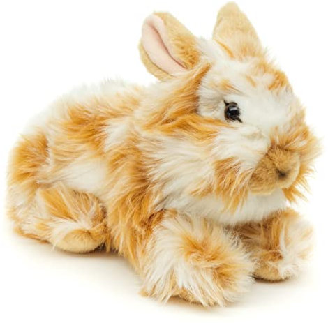 Uni-Toys - Löwenkopf-Kaninchen mit aufgestellten Ohren - liegend - Gold-weiß gescheckt - 23 cm (Höhe) - Plüsch-Hase - Plüschtier, Kuscheltier