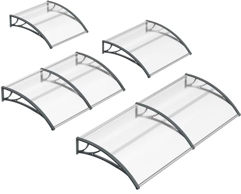 LZQ Vordach für Haustür Pultbogenvordach Überdachung Pultvordach aus Transparent Polycarbonat und Aluminium Rahmen, Wetterschutz Haustürvordach für Türdach und Fenster (150 x 100 cm, Grau)