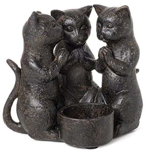 Moritz Dekofigur Katzen Teelichthalter 12,5 x 14 x 10 cm Katzen Deko Figur modern Polyresin Kerzenhalter Kätzchen