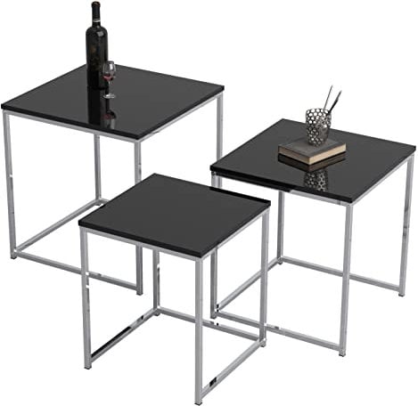 VCM 3-TLG. Set Beistelltisch | Couchtisch schlicht | Sofatisch aus Metall und MDF | Kaffeetisch - Glisal