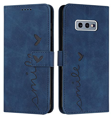 EATCYE Galaxy S10E Klapphülle Premium PU Leder Brieftasche Schutzhülle mit Kartenfach und Ständer - Blau