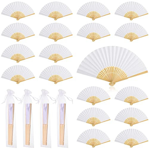 Namalu 20 Pcs White Wedding Fans for Guests Folding Paper Handheld Fans with Organza Bags Wedding Party Favor Gifts for Guest DIY Wall Decoration