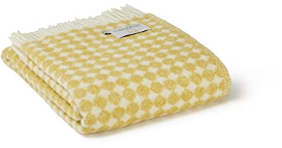 Tweedmill Jacquard Spot Throw/Blanket - Oil Yellow - 1300x200cms - 100% New Pure Wool Made in Wales